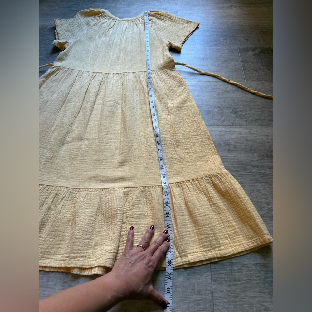 Pact Coastal Gauze Organic Cotton Breezy Back Tie Short Sleeves Yellow Dress XXS - Picture 10 of 12